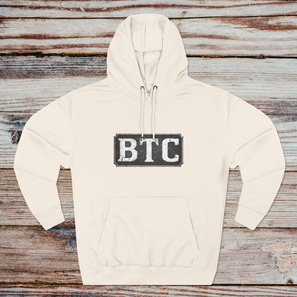 Pale Pink Bitcoin Serpent hoodie front minimal BTC logo