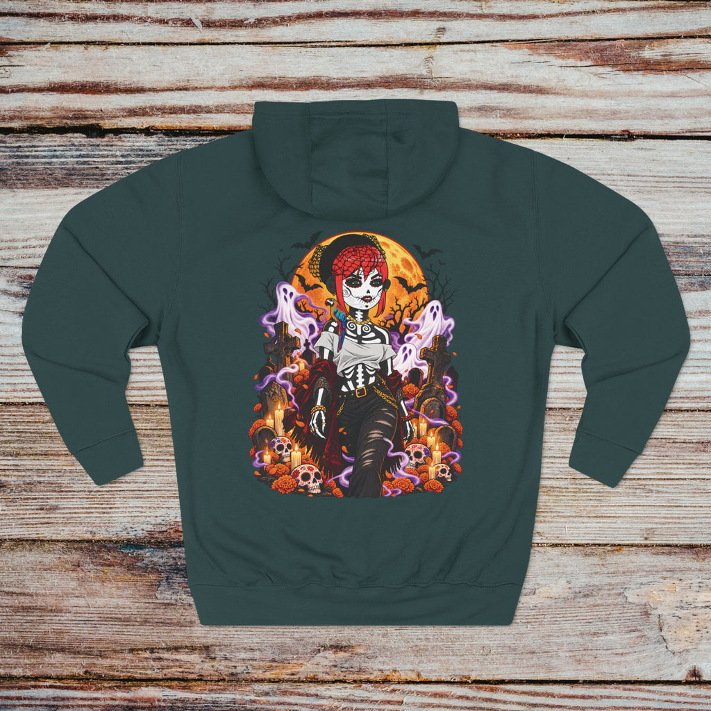 Sports Green DGENZ Gothic Halloween Hoodie back with large NFT character graphic
