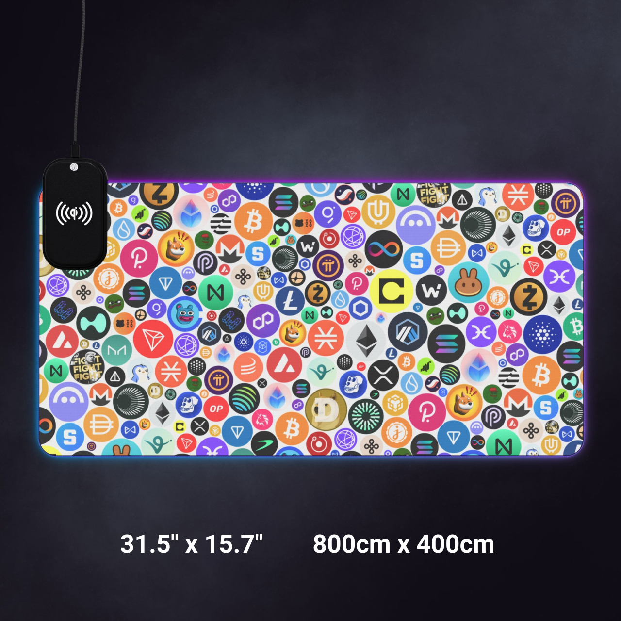 Gaming mouse pad with RGB lighting and phone charging panel