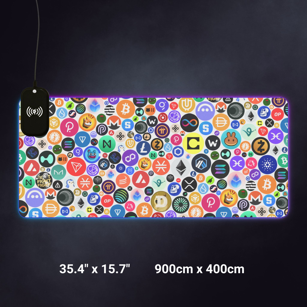 Crypto gamer desk mat with smooth tracking surface and LEDs