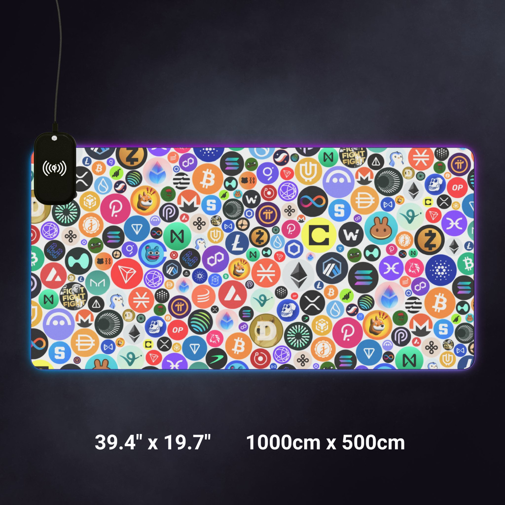 Crypto icons RGB gaming mouse pad with wireless phone charging