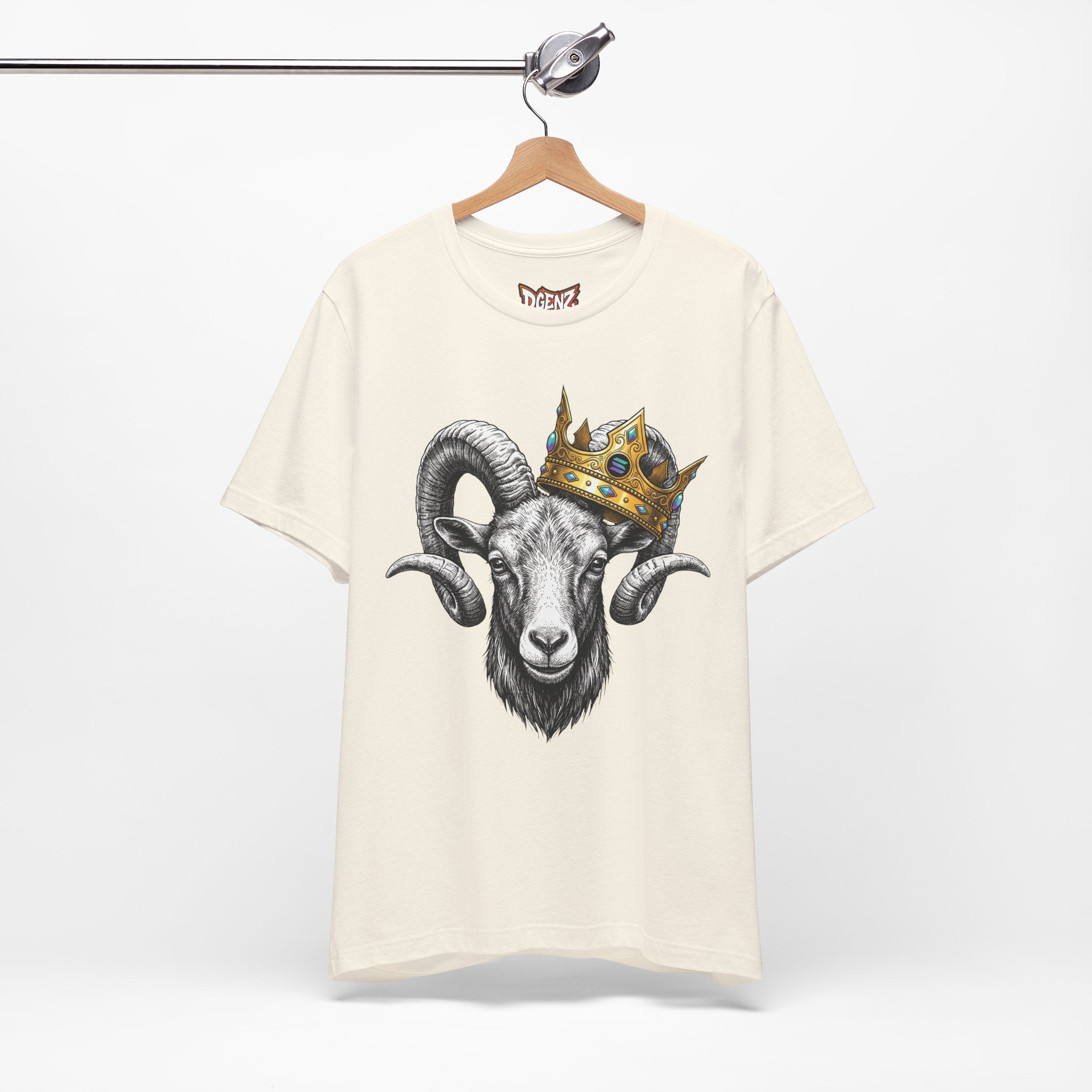 Solana The GOAT t-shirt featuring detailed goat head and gold crown
