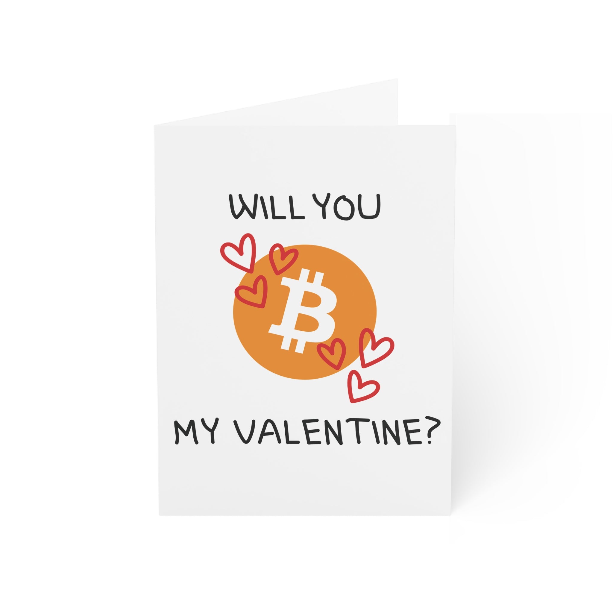 Crypto Valentine’s Day card with Bitcoin icon and text “Will You Be My Valentine?”