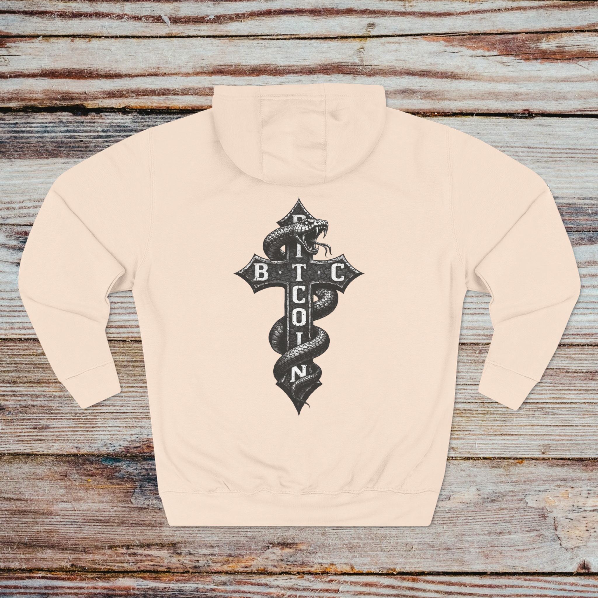 Pale Pink Bitcoin Serpent hoodie back detailed serpent design