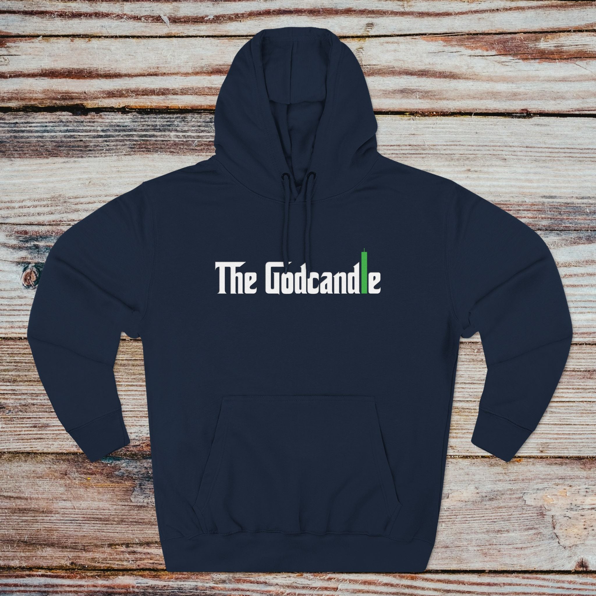 Navy Godcandle hoodie front view crypto streetwear