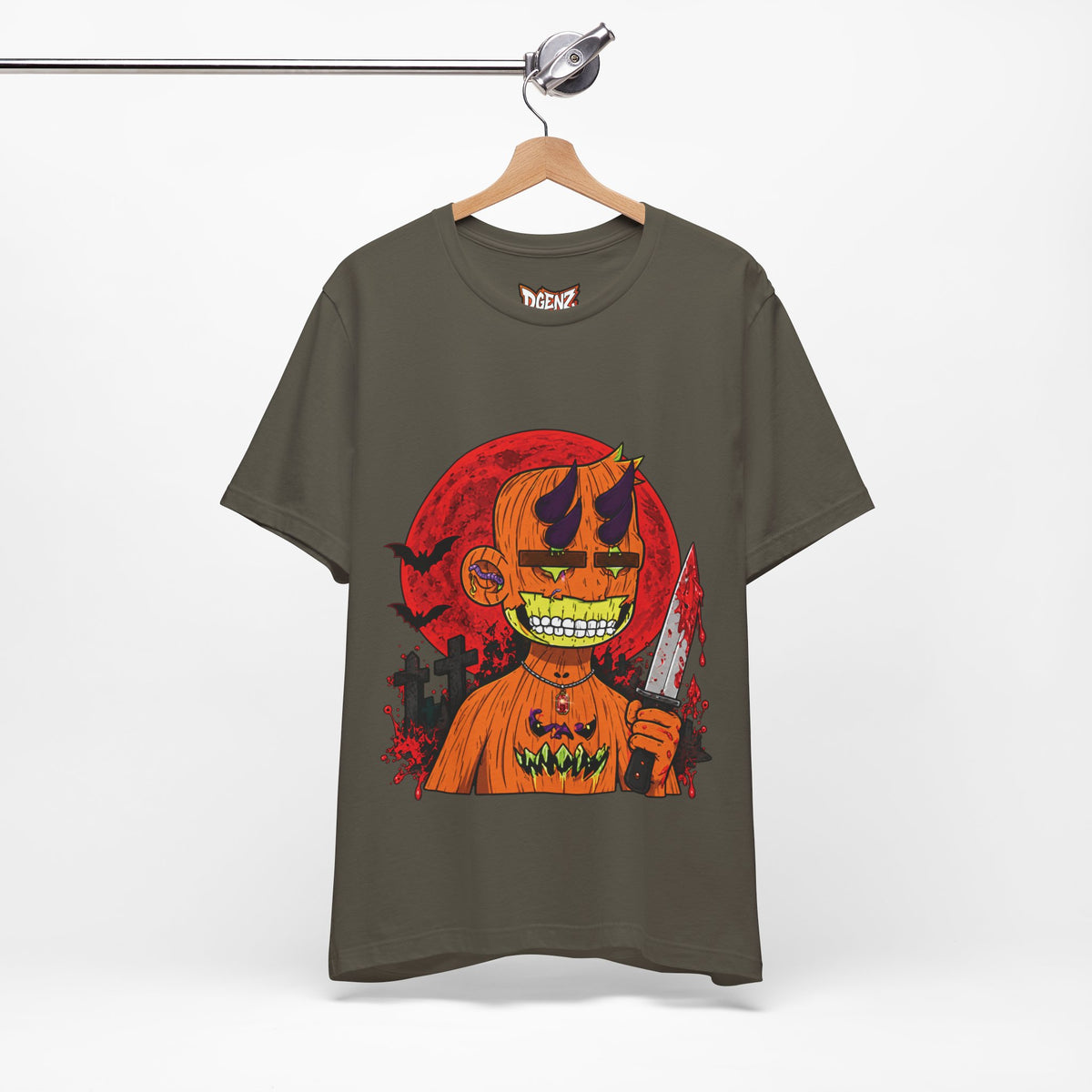 Army Radiated Boyz Pumpkin Horror Halloween T-Shirt hanging product mockup