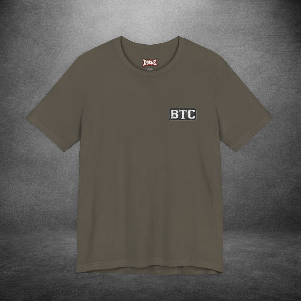 BTC cross t-shirt featuring serpent symbolism