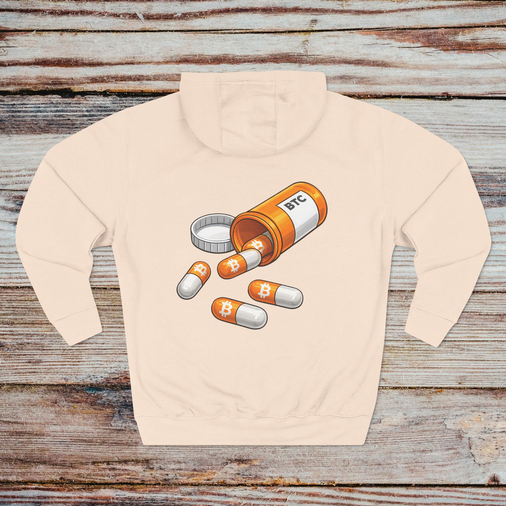 Pale Pink Take the Orange Pill hoodie back design Bitcoin reference
