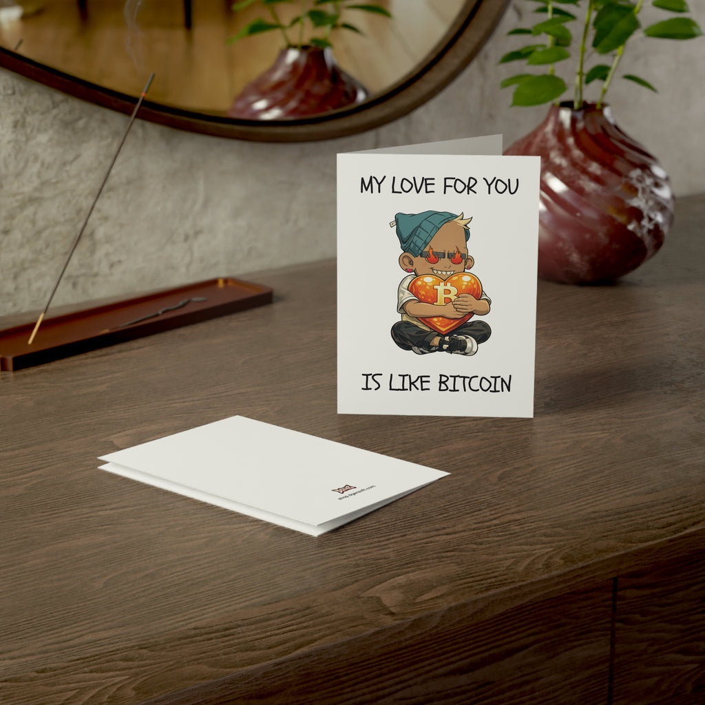 Crypto Valentine’s greeting card with Bitcoin heart design mockup