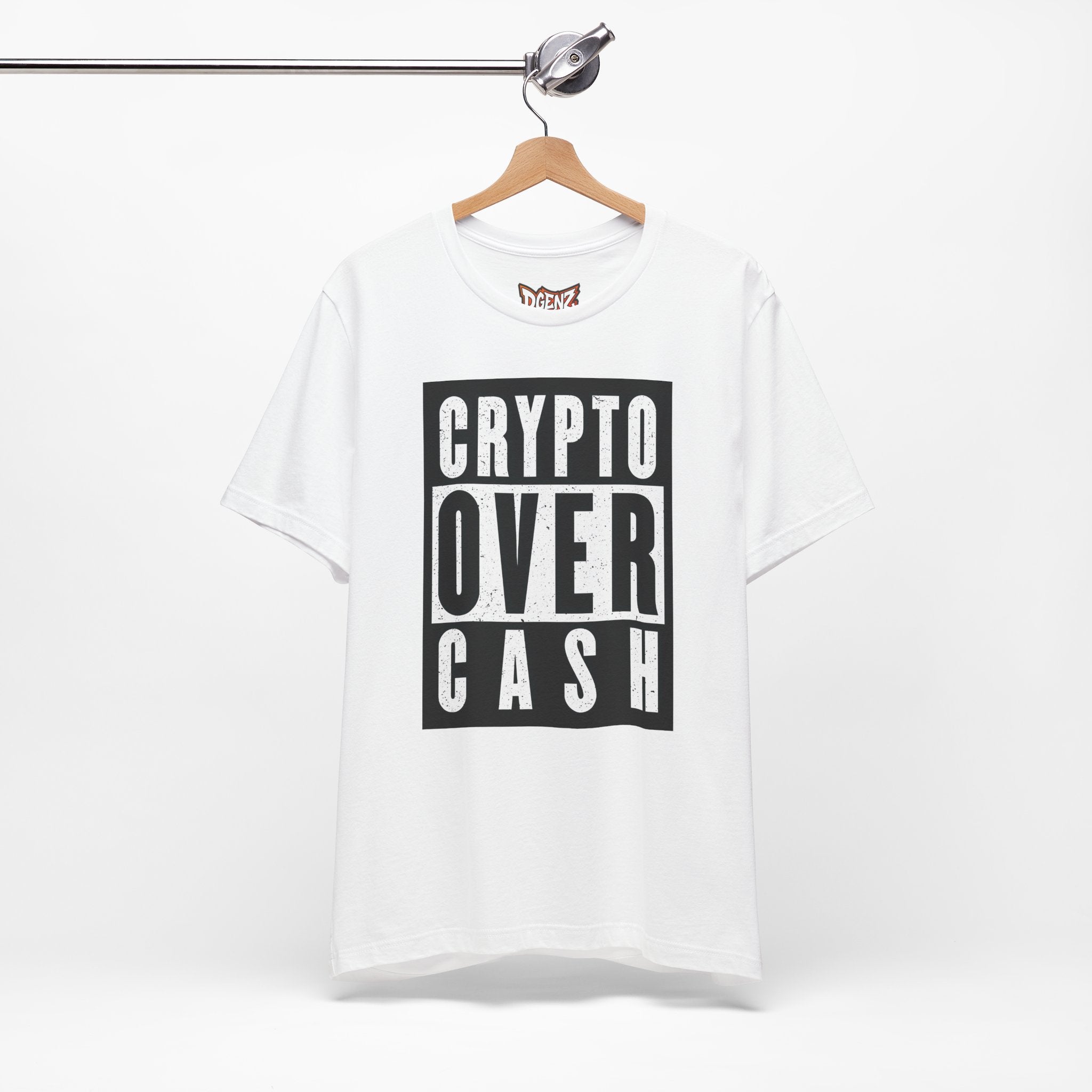 Crypto over cash t-shirt mockup inspired by Straight Outta Compton N.W.A