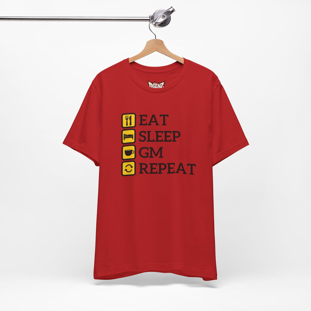 Eat Sleep GM Repeat crypto tee red