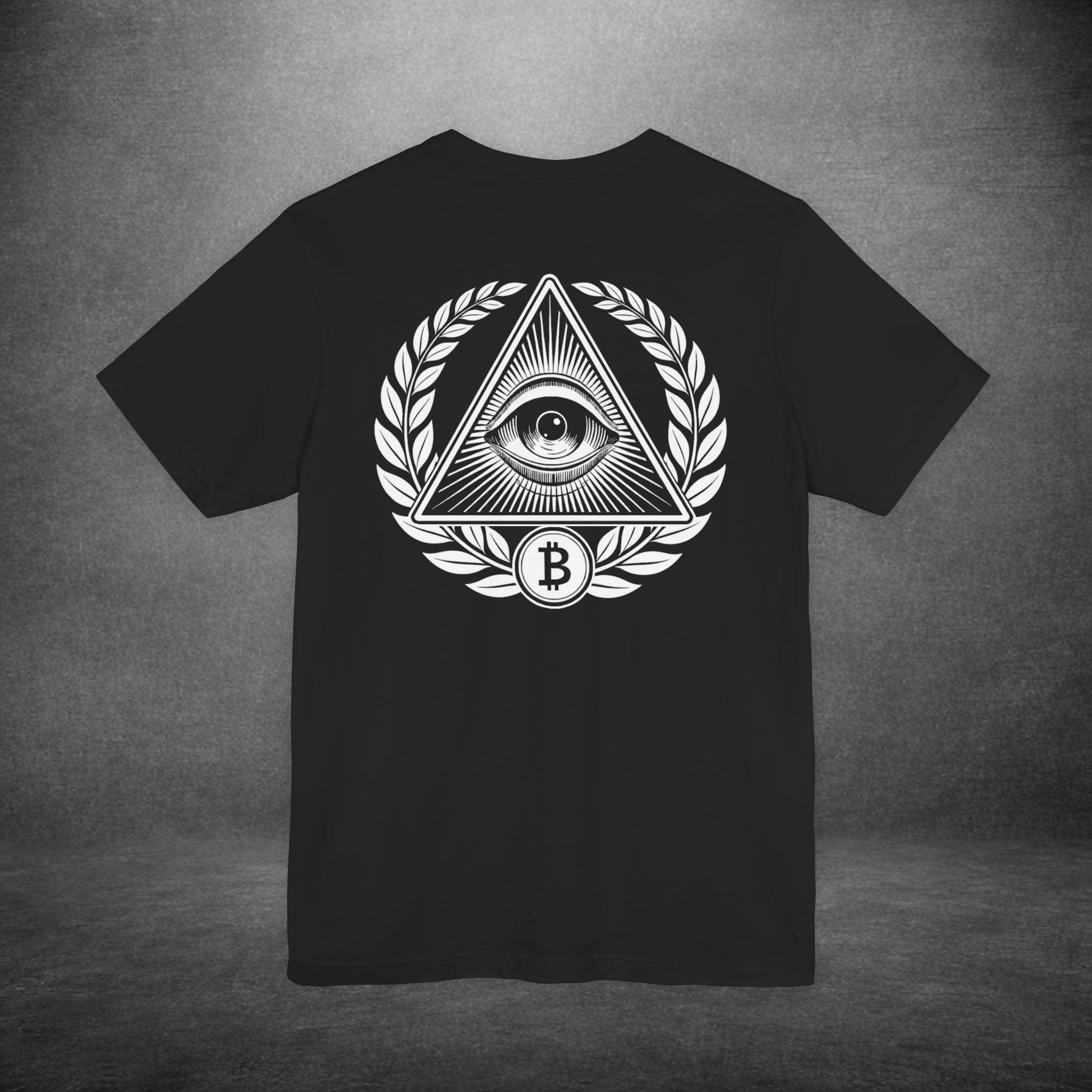 BTC t-shirt with pyramid eye emblem on back