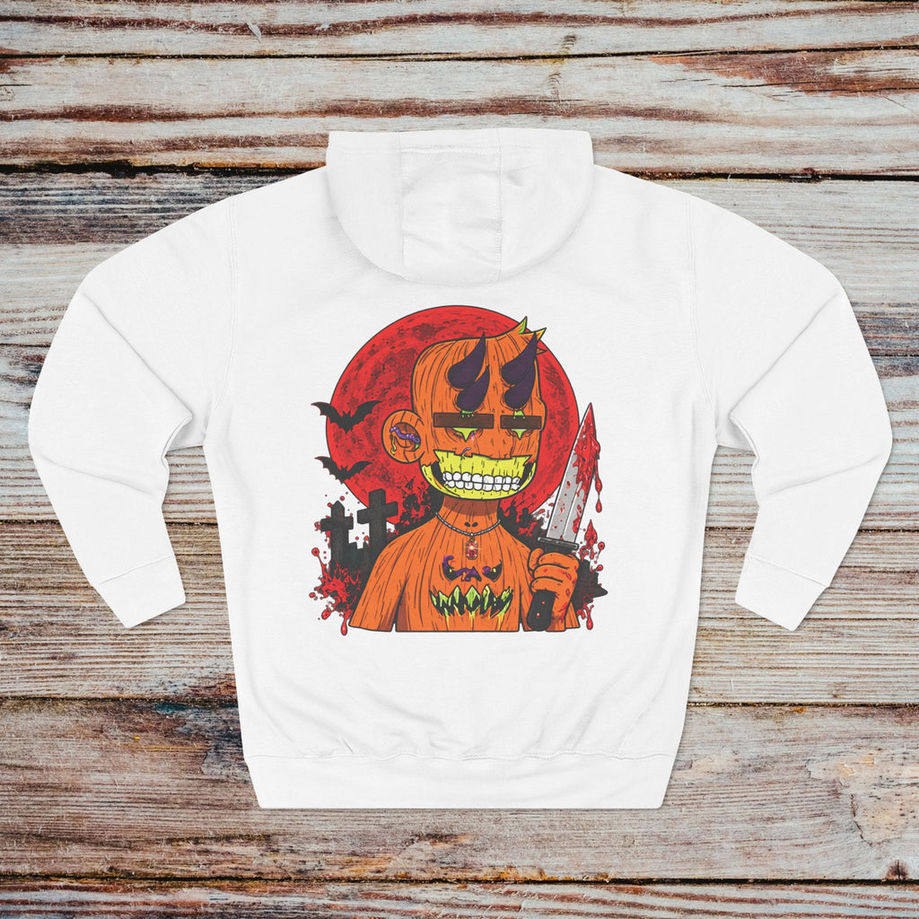 White DGENZ Pumpkin Horror Halloween Hoodie back with large character artwork