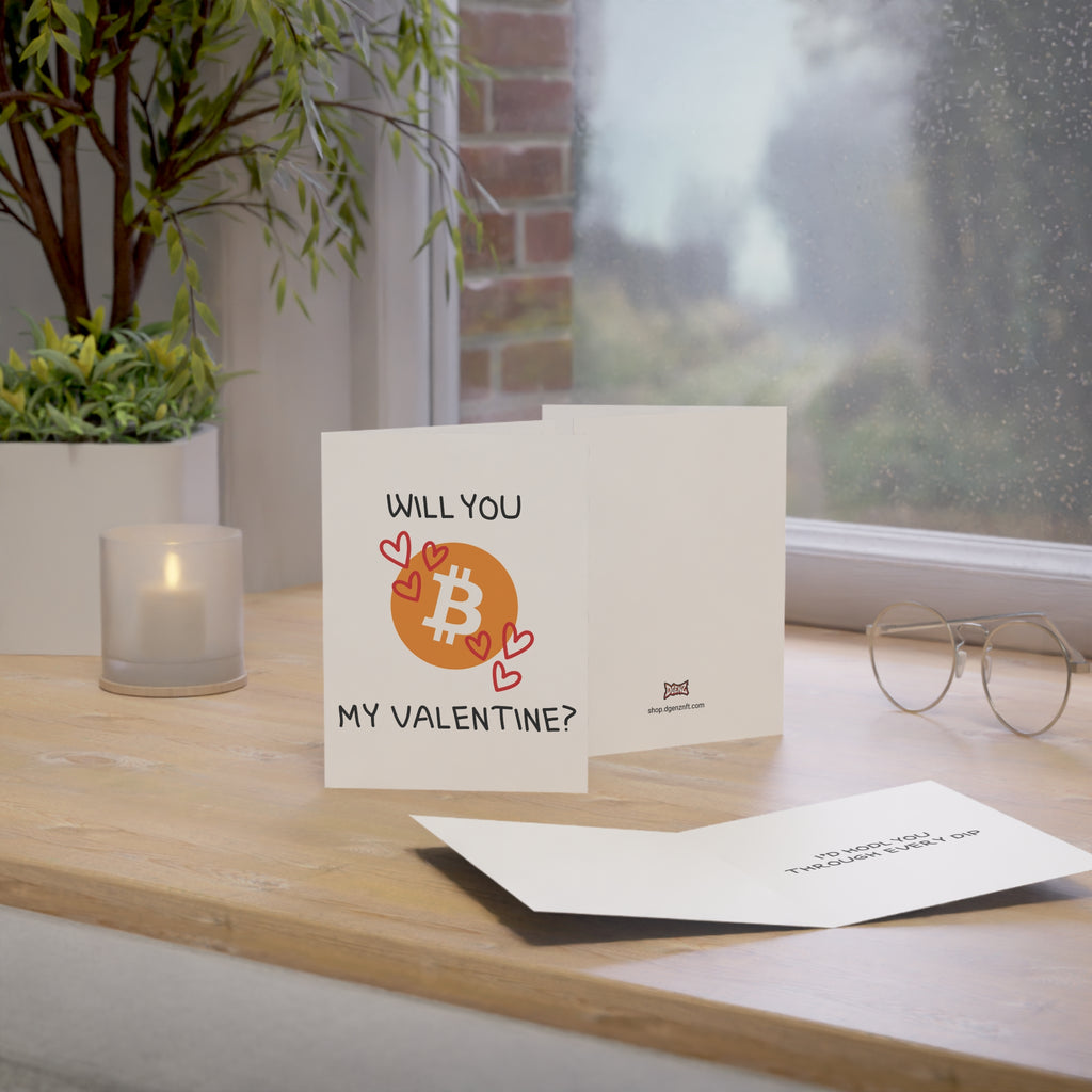 Crypto Valentine’s greeting card with Bitcoin theme