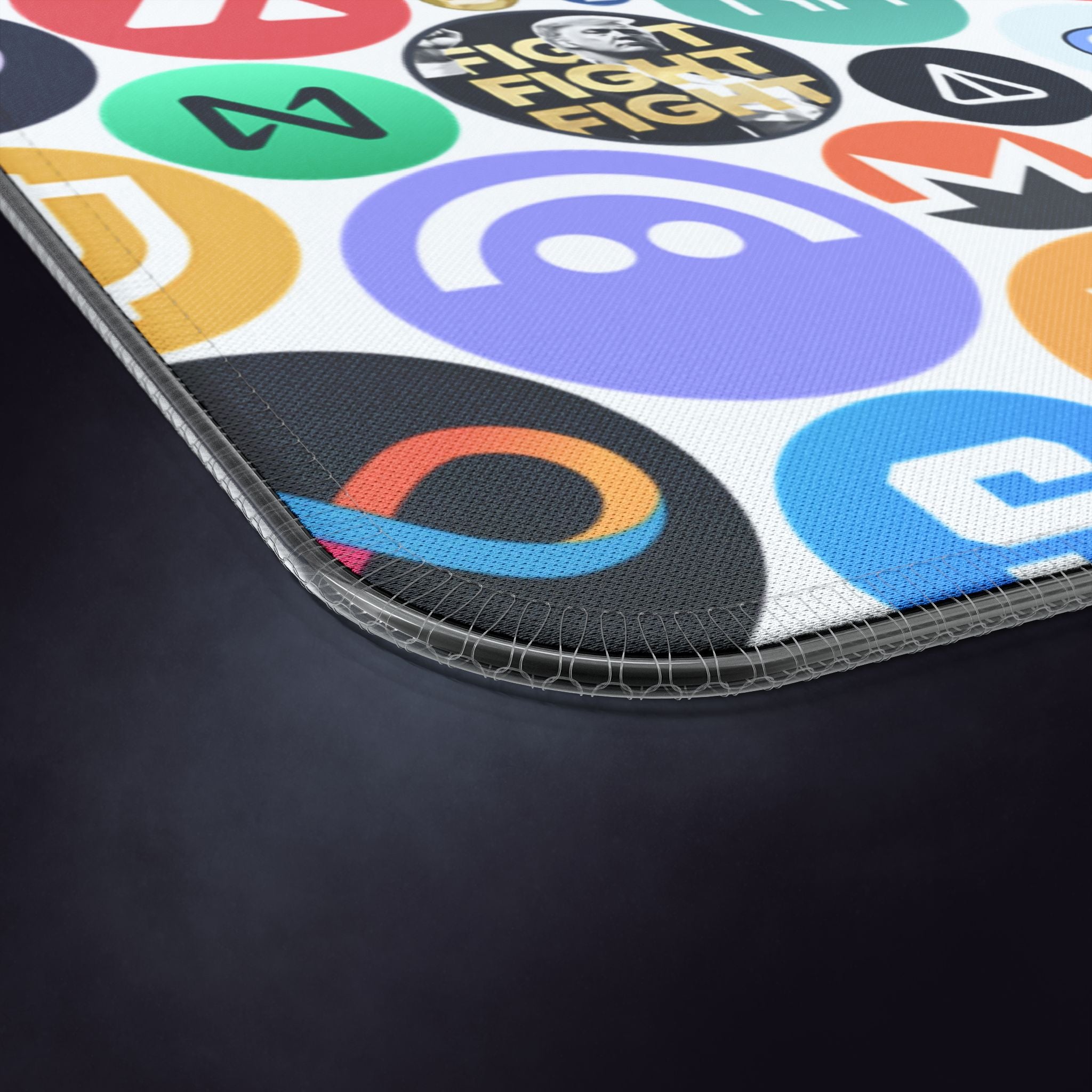 LED gaming mouse pad featuring popular cryptocurrency logos
